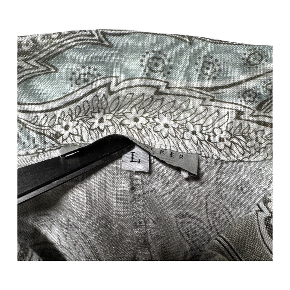 Bryn Walker Womnes Linen Top Jacket Tan Blue Paisley 3/4 Sleeve‎ Button Up Sz Lg - Picture 13 of 15